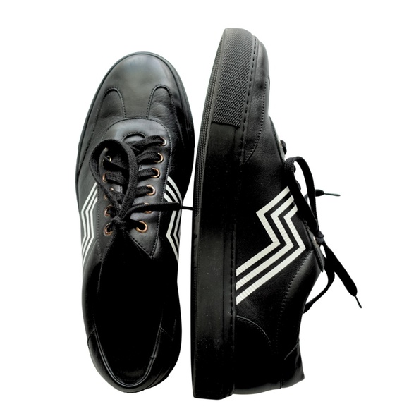 Ralph Lauren Purple Label Mens Sneakers Size 8.5 Black Leather Zig Zag - Picture 1 of 9